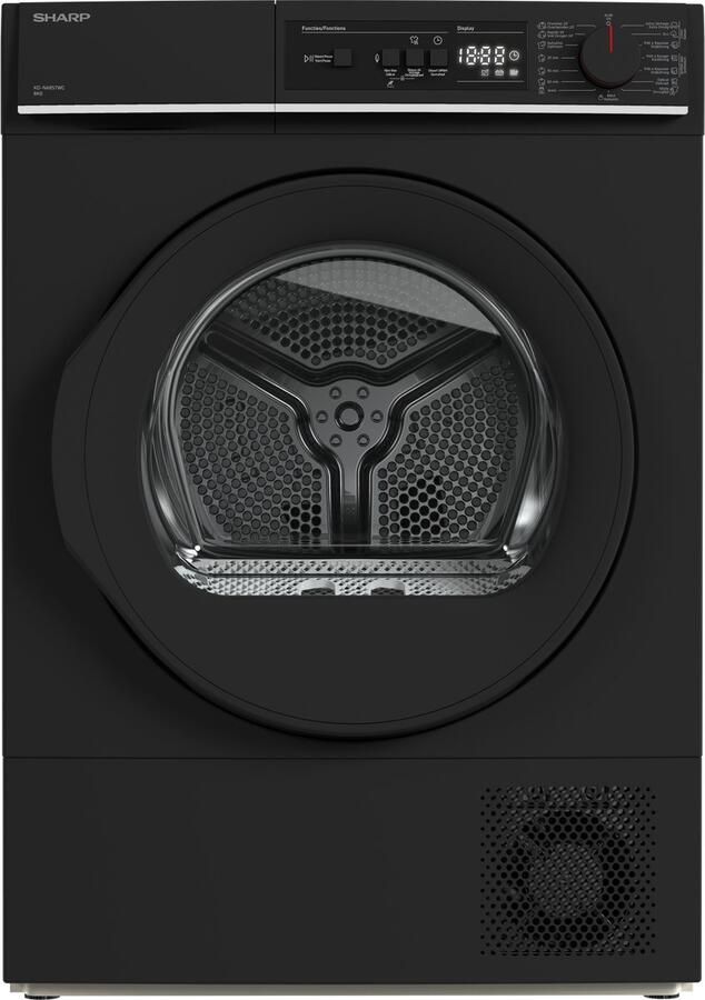 Sharp KDNA8S6BCBE warmtepomp droger 8 kg energie label C 15 programma's LED trommelverlichting links en rechts draaiend mat zwart