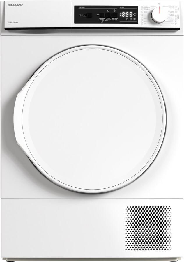 Sharp KDNA8S6PWEBE warmtepomp droger energie label E 15 programma's LED trommelverlichting links en rechts draaiend wit