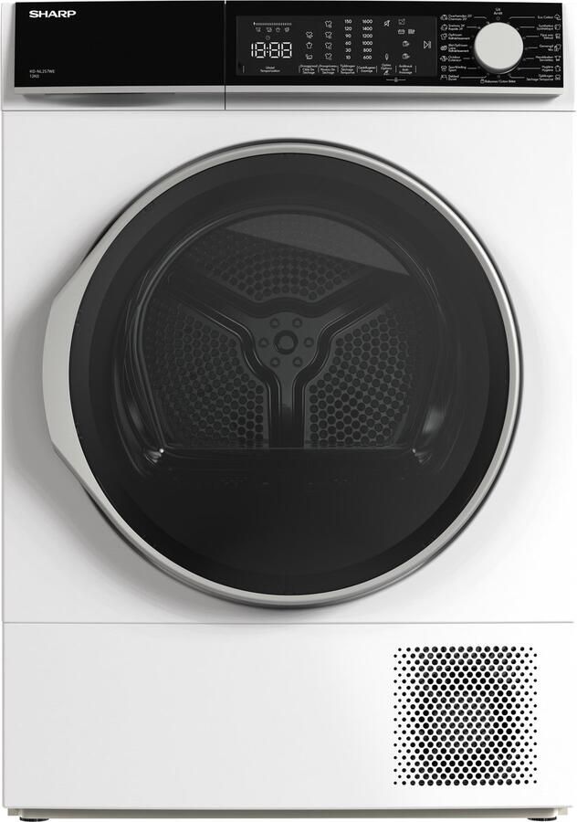 Sharp KDNL2S7WEBE – warmtepomp droger – energie label E – 12 kg – 15 programma s – trommelverlichting – links en rechts draaiend – 8 sensor technologie – wit