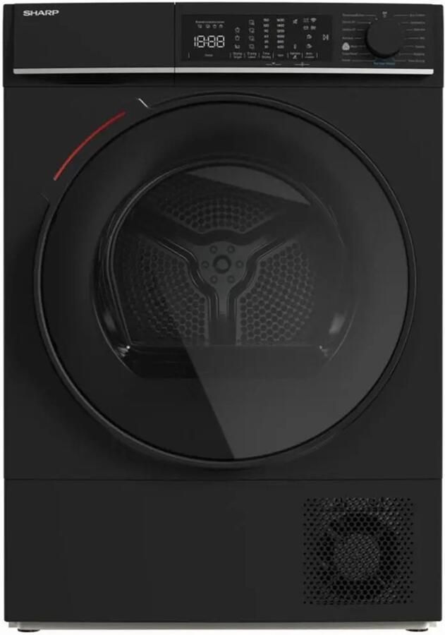 Sharp KDWNHL0S9GBDBX- warmtepomp droger energie label D 10KG WIFI 15 programma's LED trommelverlichting mat zwart
