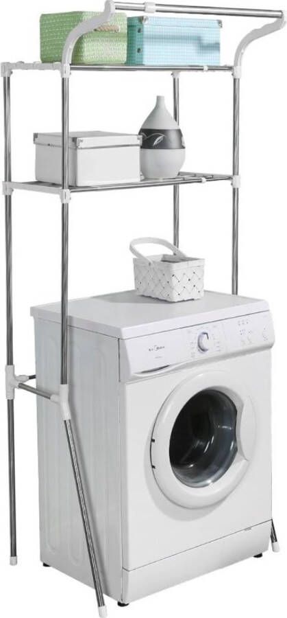 ShopHaven Opbergplank Boven Wasmachine Toilet Rek met 2 Planken Badkamer Plank Opbergkast Verstelbaar (62-101) x 49 5 x 173 cm Ruimtebesparende Oplossing Multifunctionele Organizer Stijlvolle Badkameraccessoire - Foto 2