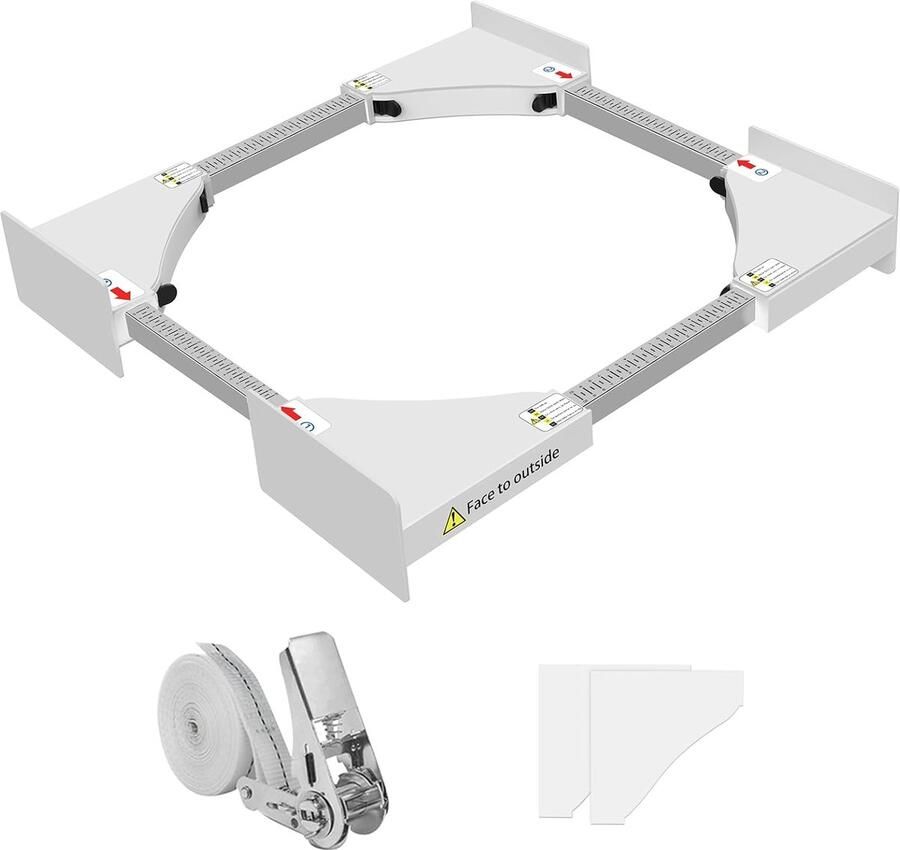 ShopHaven Overlay Set voor Wasmachine en Droger Universeel Tussenframe met Ratelkoord Verstelbaar voor 46-66 cm Wasmachine en Droger Witte Stacking Set Ruimtebesparend Design Verstelbare Afmetingen Veilig en Duurzaam