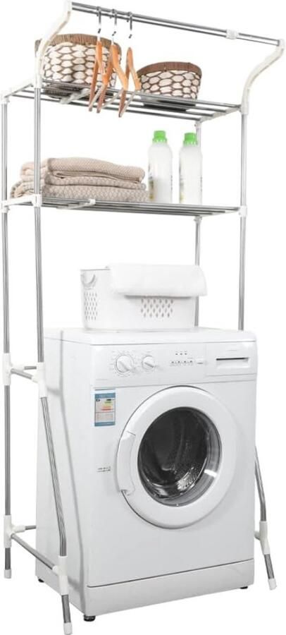 ShopHaven Telescopisch Wasmachine Rek met 2 Niveaus Verstelbare Breedte Ruimtebesparend Opbergrek voor Badkamer Multifunctioneel Opslagmeubel Eenvoudige Montage Stijlvol en Praktisch -Maatnaam: Lengte: 62-101 cm 24 4''-39 76'' versterkte voeten