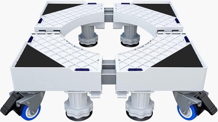 ShopHaven Verstelbaar Wasmachine Onderstel met Wielen – Verrijdbare en In Hoogte Aanpasbare Basis – Universeel Platform voor Wasmachine Droger en Koelkast – 8 Stevige Voeten + 4 Dubbele Vergrendelbare Wielen – Antivibratie – Multifunctionele Draagstandaard