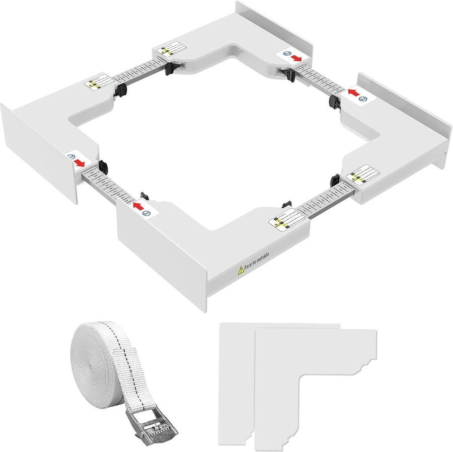 ShopHaven Wasmachine en Droger Stapelset met Ratelband Universeel Tussenframe 46-66 cm Wit Overlap Set Stabiele Verbindingskit Ruimtebesparende Montage Stapelset Slim
