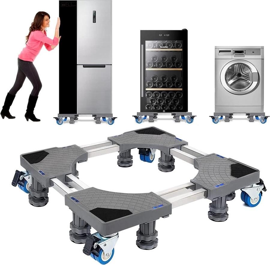 ShopHaven Wasmachine Onderstel met 4 Wielen Verstelbare Wasmachinevoet Maximaal Draagvermogen 400 kg Breedte 53-68 cm Hoogte 9 5-12 5 cm Universele Basis voor Wasmachine en Droger Verrijdbaar Onderstel