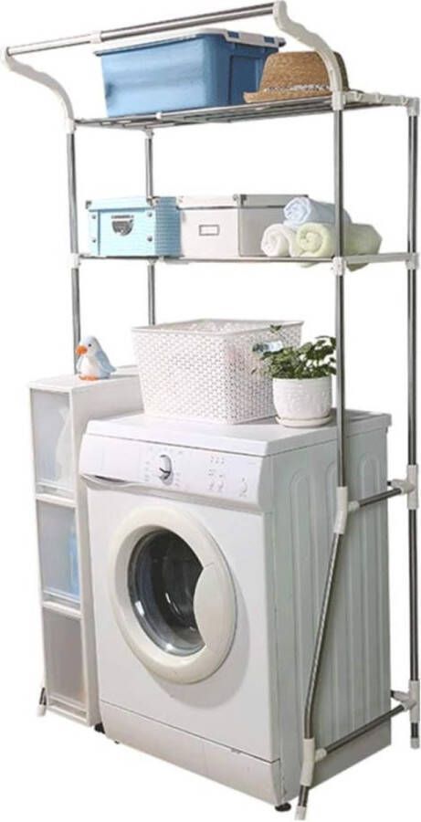 ShopHaven Telescopisch Wasmachine Rek met 2 Niveaus Verstelbare Breedte Ruimtebesparend Opbergrek voor Badkamer Multifunctioneel Opslagmeubel Eenvoudige Montage Stijlvol en Praktisch -Maatnaam: Lengte: 62-101 cm 24 4''-39 76'' versterkte voeten - Foto 2