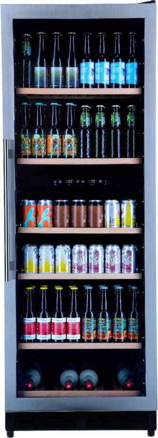 Bierkoelkast.nl Bierkoelkast Brugge glazen deur met RVS rand 320 flessen Koelkast horeca Bier koelkast voor Thuis Flessenkoelkast- Drank koelkast Bierkast