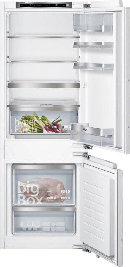 Siemens KI77SADE0 iQ500 Inbouw Koel-vriescombinatie 157.8 x 55.8 cm Vlakscharnier hyperFresh Plus: Fruit en groenten blijven Led verlichting langer vers superKoelen: snel koelen van verse en