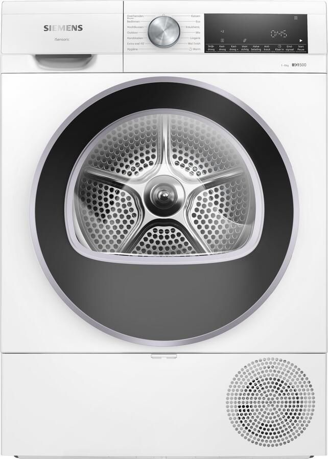 Siemens WQ33G1DANL IQ500 – Wasdroger Warmtepompdroger 8 kg Auto Dry droogt automatisch tot de gewenste droogtegraad Wit