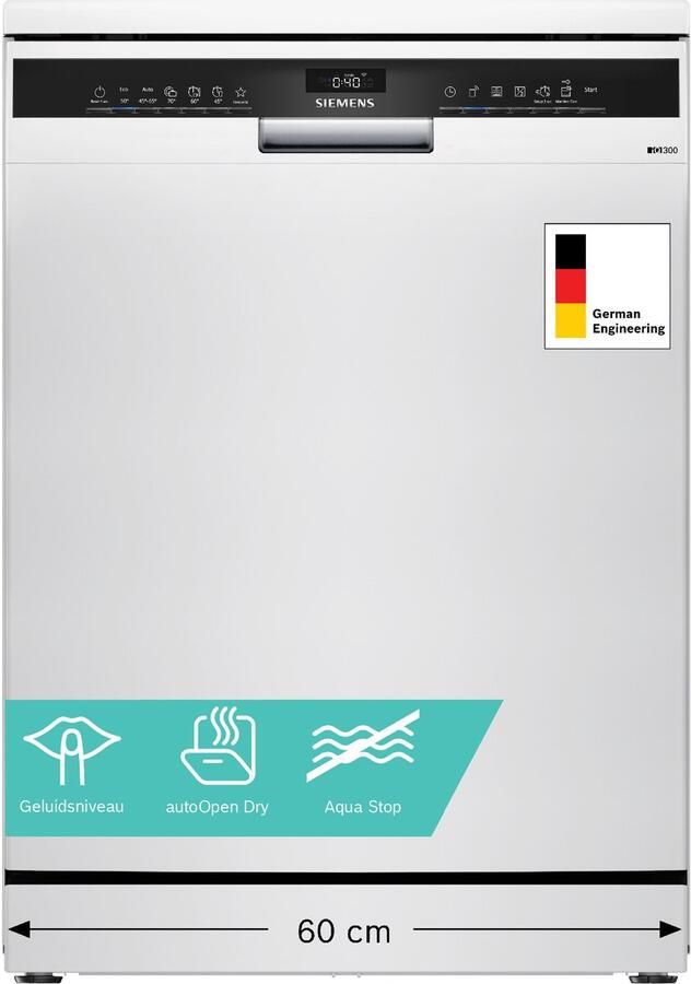 Siemens SN23EW28AE iQ300 Vrijstaande vaatwasser 60 cm Wit Energielabel A Home Connect varioSpeed Plus je vaat tot wel drie keer zo snel schoon