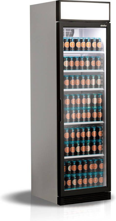 SIMFER SDS385DC1CF Horeca Koelkast Glasdeur Flessenkoeler Zelfsluitende Glazen Deur 358 L Drankenkoelkast 5 in Hoogte Verstelbare Draadplanken Digitale Thermometer