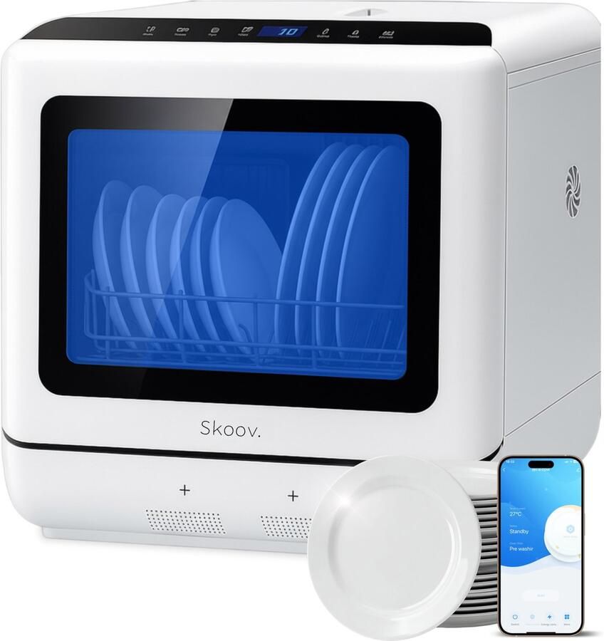 Skoov EcoWasher Vrijstaande Mini Vaatwasser met waterreservoir Met APP 5 Couverts 6 Wasprogramma's Kleine Afwasmachine Dishwasher 45cm Smalle Vaatwasmachine Camping Wit - Foto 3