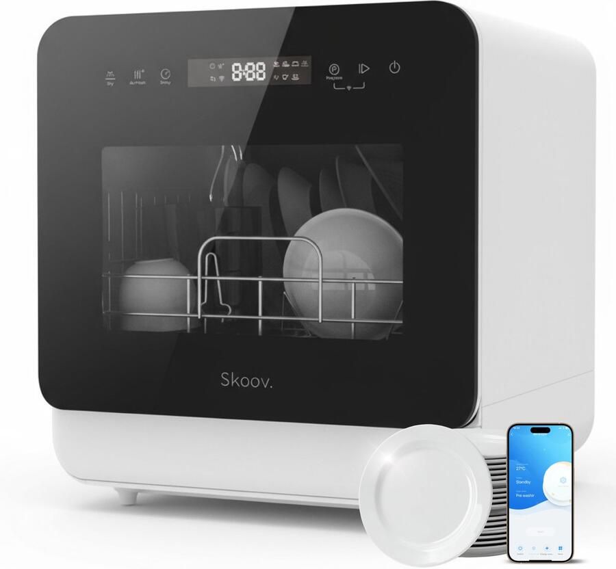 Skoov Mini Vaatwasser met waterreservoir 5 couverts 6 wasprogramma's 45cm Kleine smalle vrijstaande afwasmachine Camping Wit - Foto 2