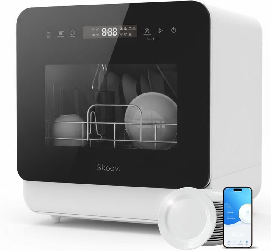 Skoov Mini Vaatwasser met waterreservoir 5 couverts 6 wasprogramma's 45cm Kleine smalle vrijstaande afwasmachine Camping Zwart - Foto 2