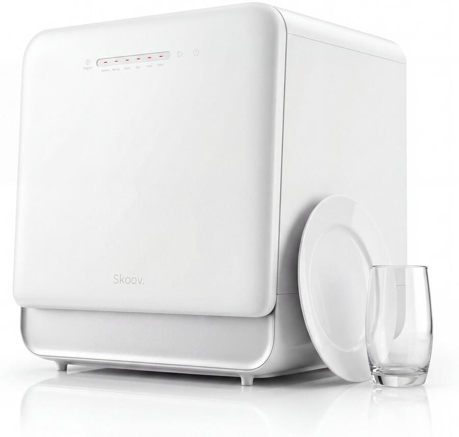 Skoov Mini Vaatwasser met waterreservoir 5 couverts 6 wasprogramma's Extra stil Kleine smalle vrijstaande afwasmachine Camping Wit - Foto 2