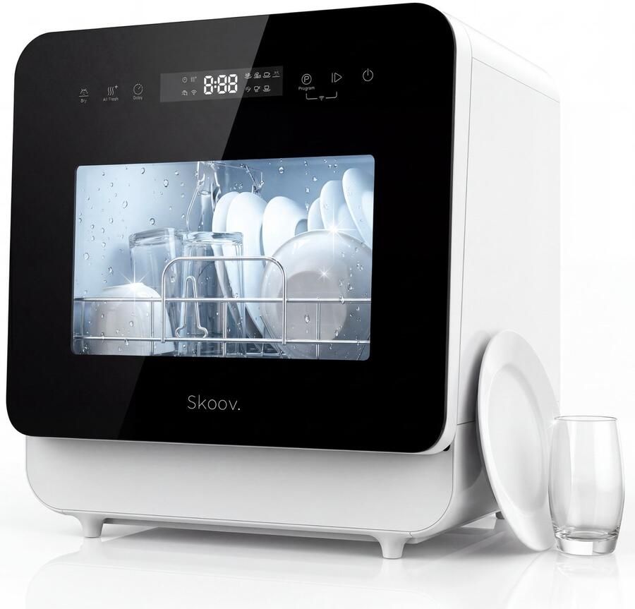Skoov Mini Vaatwasser met waterreservoir 5 couverts 6 wasprogramma's 45cm Kleine smalle vrijstaande afwasmachine Camping Wit - Foto 2