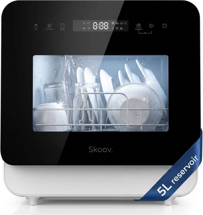 Skoov Mini Vaatwasser met waterreservoir 5 couverts 6 wasprogramma's 45cm Kleine smalle vrijstaande afwasmachine Camping Wit - Foto 3