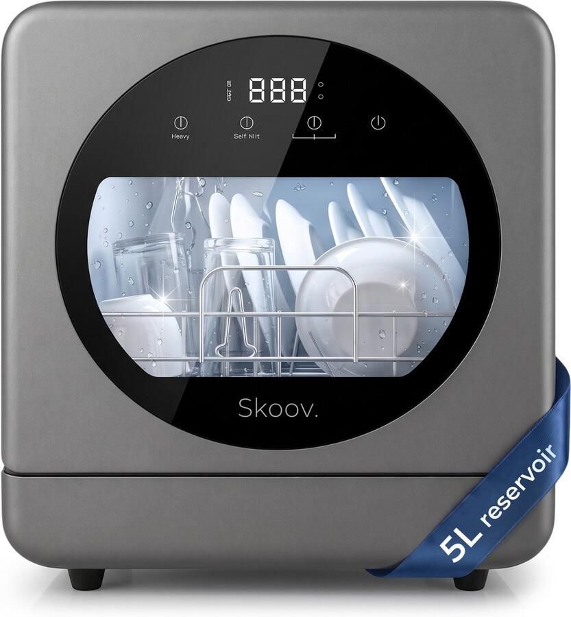 Skoov Mini Vaatwasser met waterreservoir 5 couverts 6 wasprogramma's 45cm Kleine smalle vrijstaande afwasmachine Camping Zwart - Foto 3