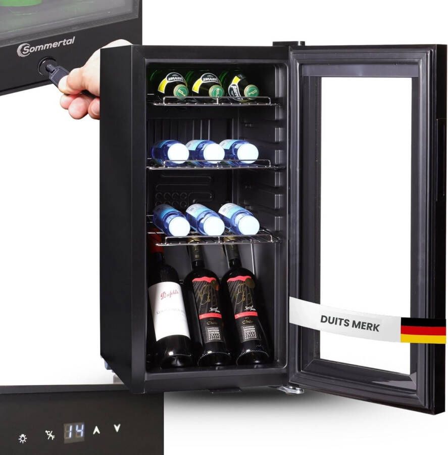 Sommertal koelkast Stille drankkoelkast 50 liter met led touchscreen en slot Kleine flessenkoelkast zwart [Energieklasse F]