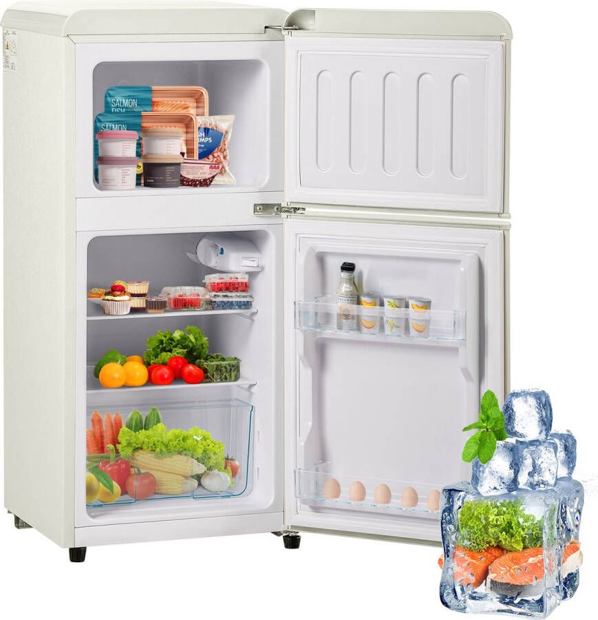 Sweiko 2-deurs Koelkast totaal volume 60 liter vriesvolume 22 liter 102 kWh jaar -27°C ∽ 13°C LED-verlichting melkwit Energieklasse E