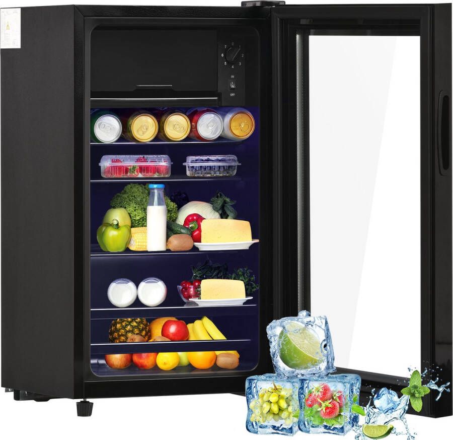 Sweiko 76L Mini koelkast 6L+70L voor ijs houdt 51 blikken limonade water bier of wijn. Lage geluidsverrichting compressorkoeling systeem energie-efficiënt regelbare planken blauwe binnenverlichting