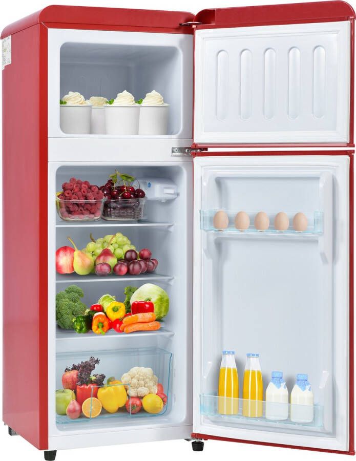 Sweiko Koel-vriescombinatie Retro koelkast 105.5*41cm tweedeurs 92 liter totaalvolume met 28 liter vriesvolume 181 kWh jaar -27°C ~13°C LED-licht [Energieklasse F]