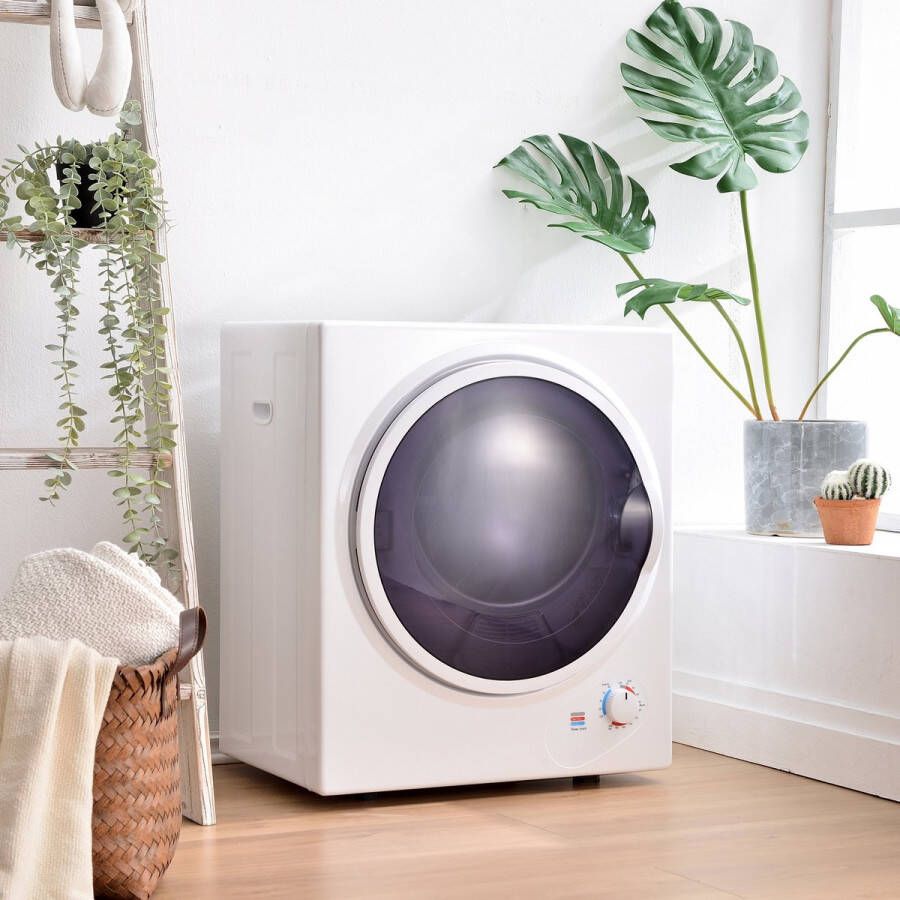 Sweiko Mini wasdroger 2.5 kg kan aan de muur worden gemonteerd eenvoudige bediening 200 minuten timer dubbele filters PTC keramische verwarming roestvrijstalen trommel oververhittingsbescherming 65°C geschikte droogtemperatuur