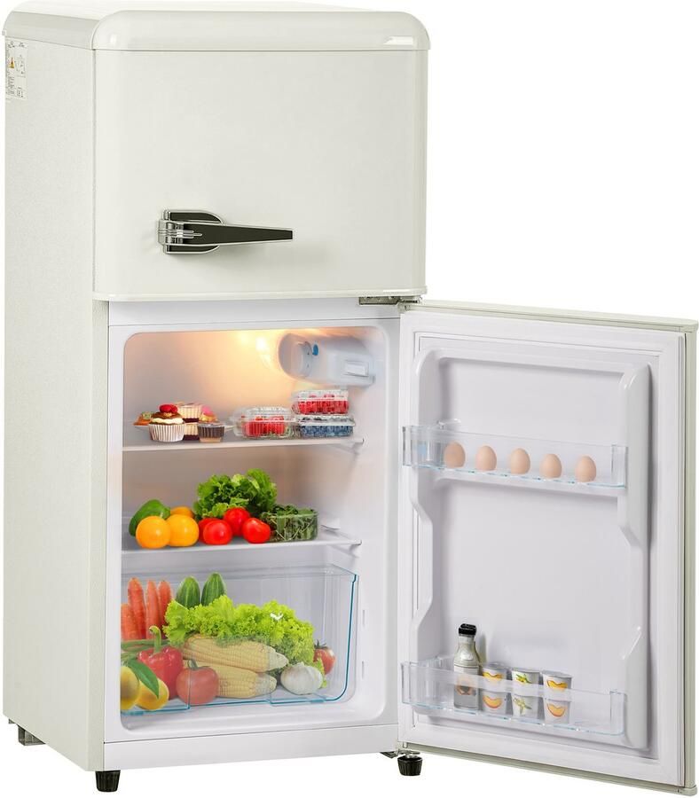 Sweiko 2-deurs Koelkast totaal volume 60 liter vriesvolume 22 liter 102 kWh jaar -27°C ∽ 13°C LED-verlichting melkwit Energieklasse E