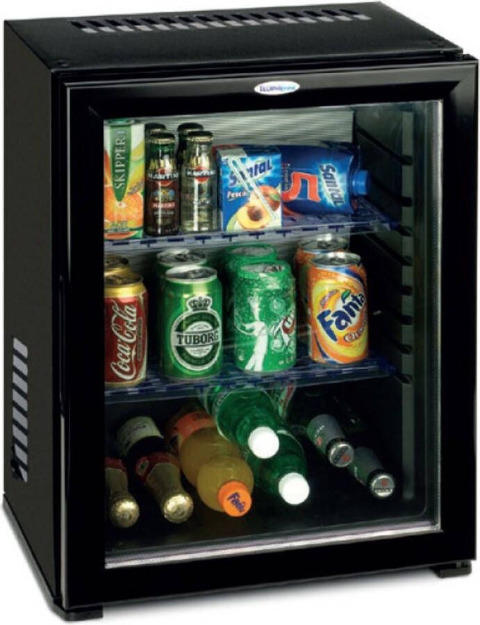 Technomax HP27LGN minibar koelkast 27 liter compleet geruisloos glazen deur binnenverlichting