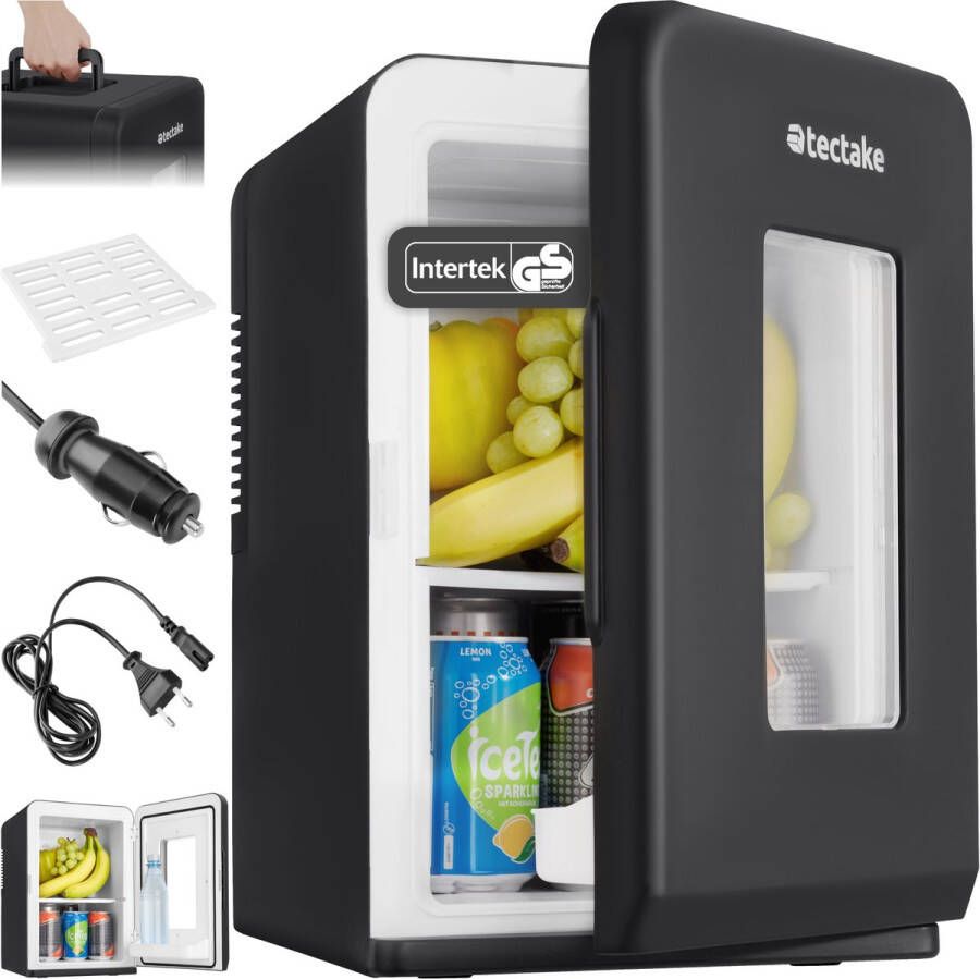 Tectake Mini-Autokoelkast Draagbare minibar 14L 2-in-1-functie: koelen en verwarmen 5 tm 65 °C Mini Koelkast Elektrische Koelbox 12v + 220 240v Aansluiting Draagbare Campingkoelkast