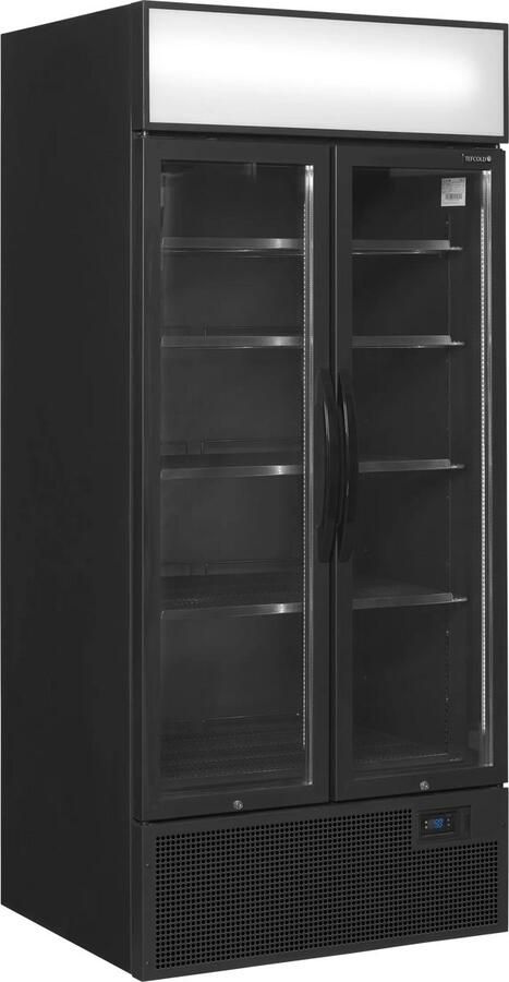 Tefcold Koelkast dubbeldeurs glasdeur horeca koeling met glazen deur zwart antraciet 808 liter inhoud