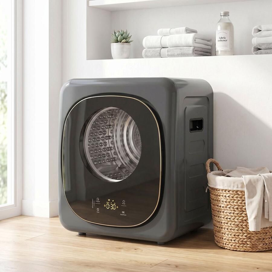 TEKROA wasdroger 4 kg compact ontwerp 5 programma's timer grijs