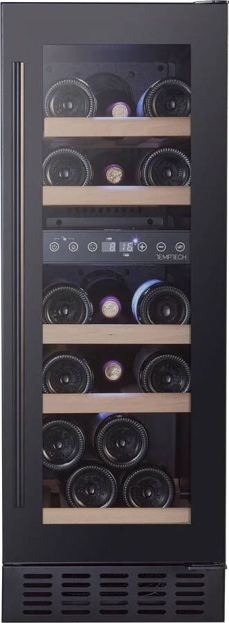 Temptech CLX30DB Classique Wijnkoelkast voor 16 flessen 2 temperatuurzones zwart