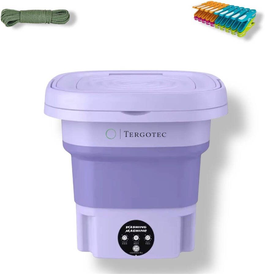 Tergotec Fold n Wash 8 Premium Draagbare wasmachine Camping wasmachine 8L Inclusief droogrekje 10 meter waslijn en setje wasknijpers