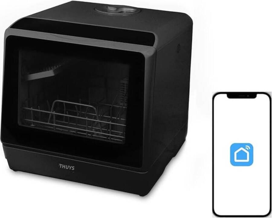 Ventux Luxe Mini Vaatwasser – Vrijstaande Kleine Vaatwasser – Met App – Met Waterreservoir – Modern Design – Zwart