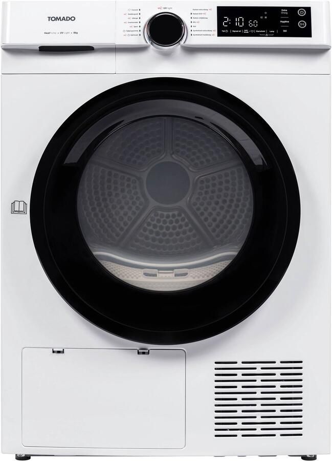 Tomado TDH8002W Warmtepompdroger 8 kg energieklasse C 14 droogprogramma's UV licht 66 dB