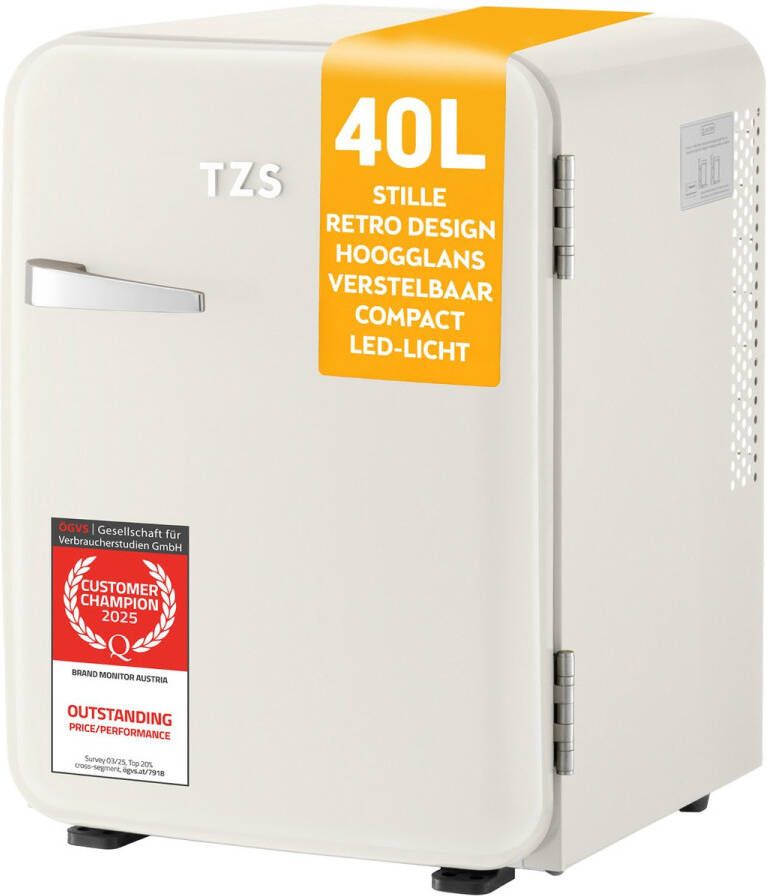 TZS FIRST AUSTRIA Mini koelkast Minibar 40 liter Vrijstaand Volledig stil 22dB Retro Crème