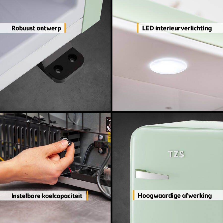 TZS FIRST AUSTRIA Mini koelkast Minibar 40 liter Vrijstaand Volledig stil 22dB Retro Groen