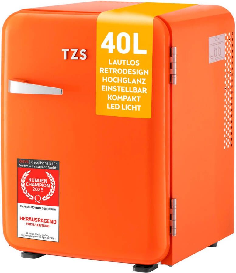 TZS FIRST AUSTRIA Mini koelkast Minibar 40 liter Vrijstaand Volledig stil 22dB Retro Oranje