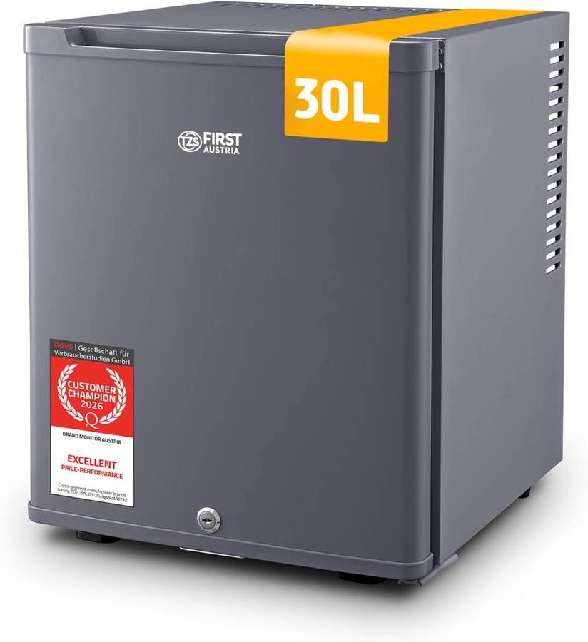 TZS FIRST AUSTRIA Mini koelkast Minibar 30 liter Vrijstaand Volledig stil 22dB Antraciet