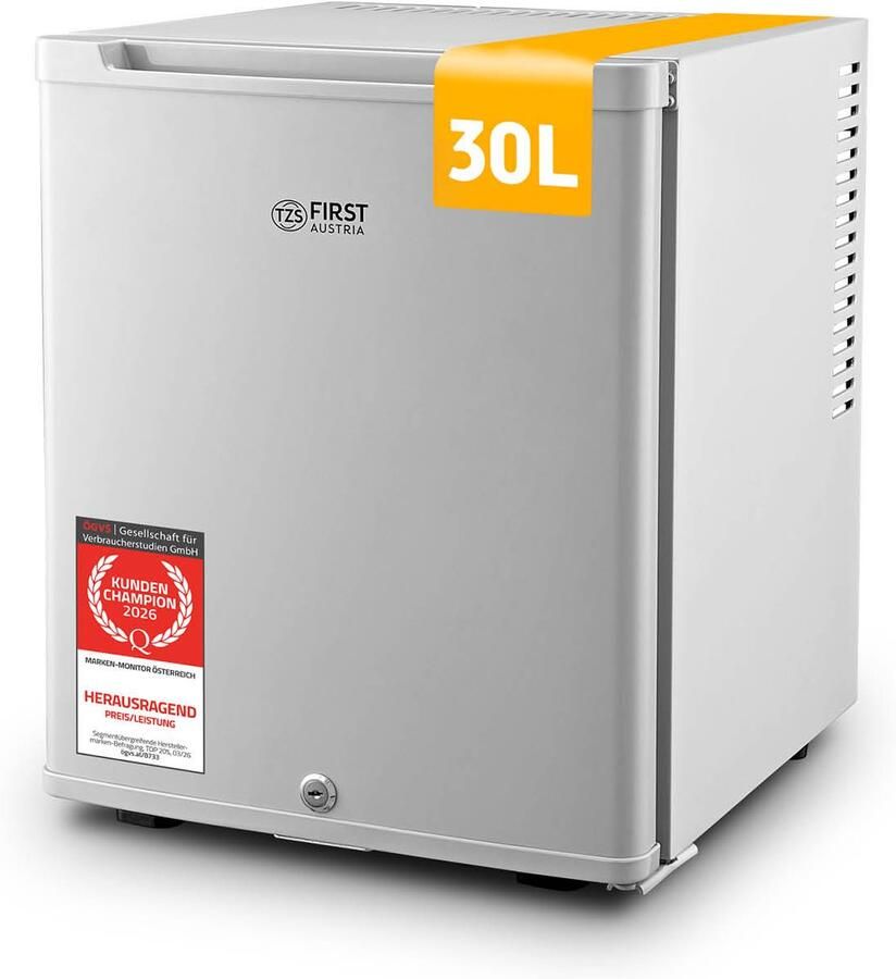 TZS FIRST AUSTRIA Mini koelkast Minibar 30 liter Vrijstaand Volledig stil 22dB Grijs