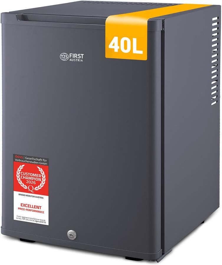 TZS FIRST AUSTRIA Mini koelkast Minibar 40 liter Vrijstaand Volledig stil 22dB Antraciet