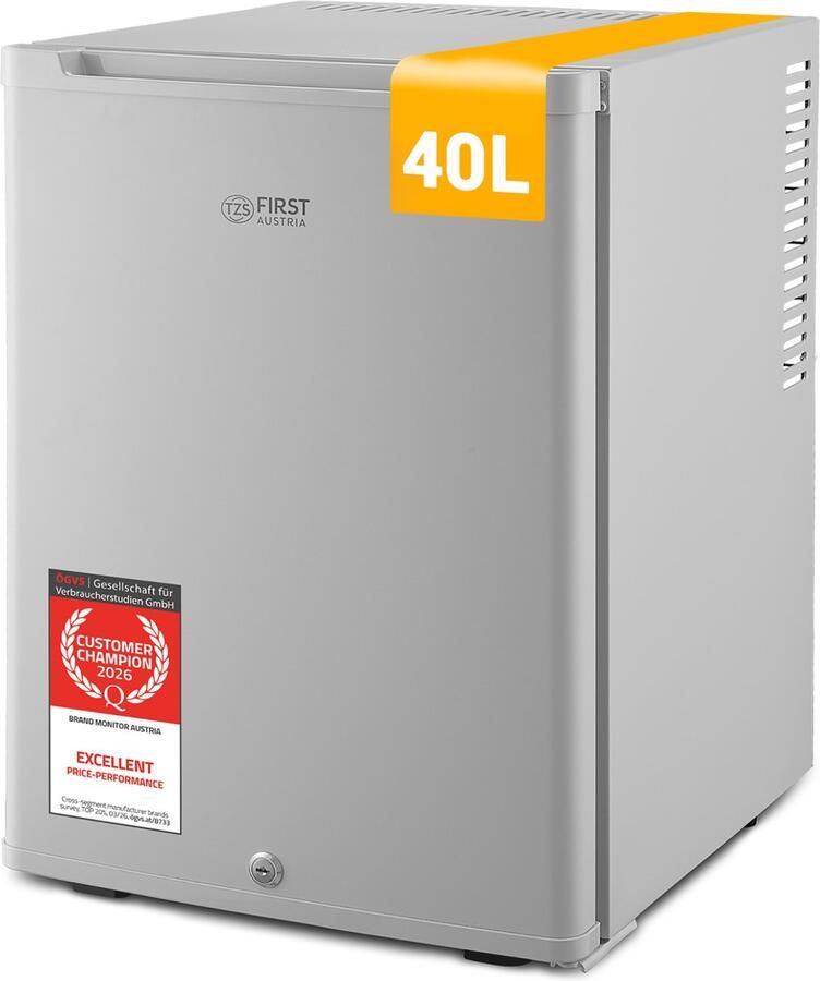 TZS FIRST AUSTRIA Mini koelkast Minibar 40 liter Vrijstaand Volledig stil 22dB Grijs