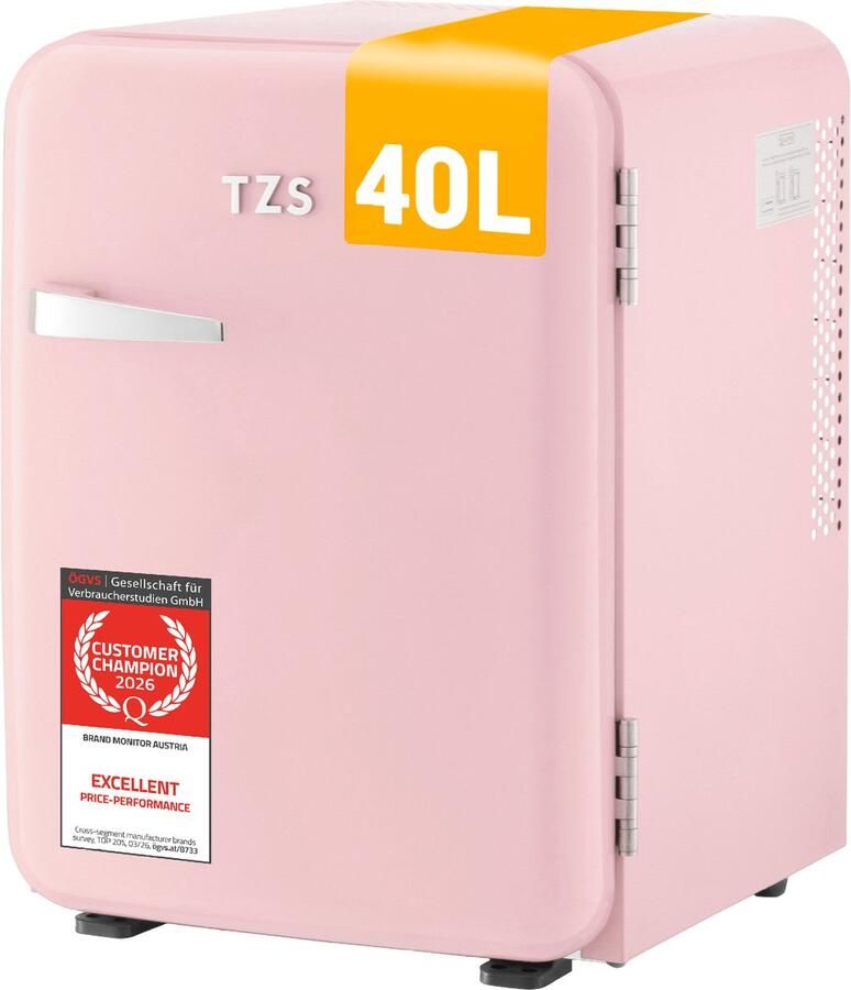 TZS FIRST AUSTRIA Mini koelkast Minibar 40 liter Vrijstaand Volledig stil 22dB Retro Roze