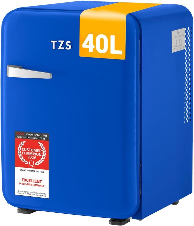 TZS FIRST AUSTRIA Mini koelkast Minibar 40 liter Vrijstaand Volledig stil 22dB Retro Donkerblauw