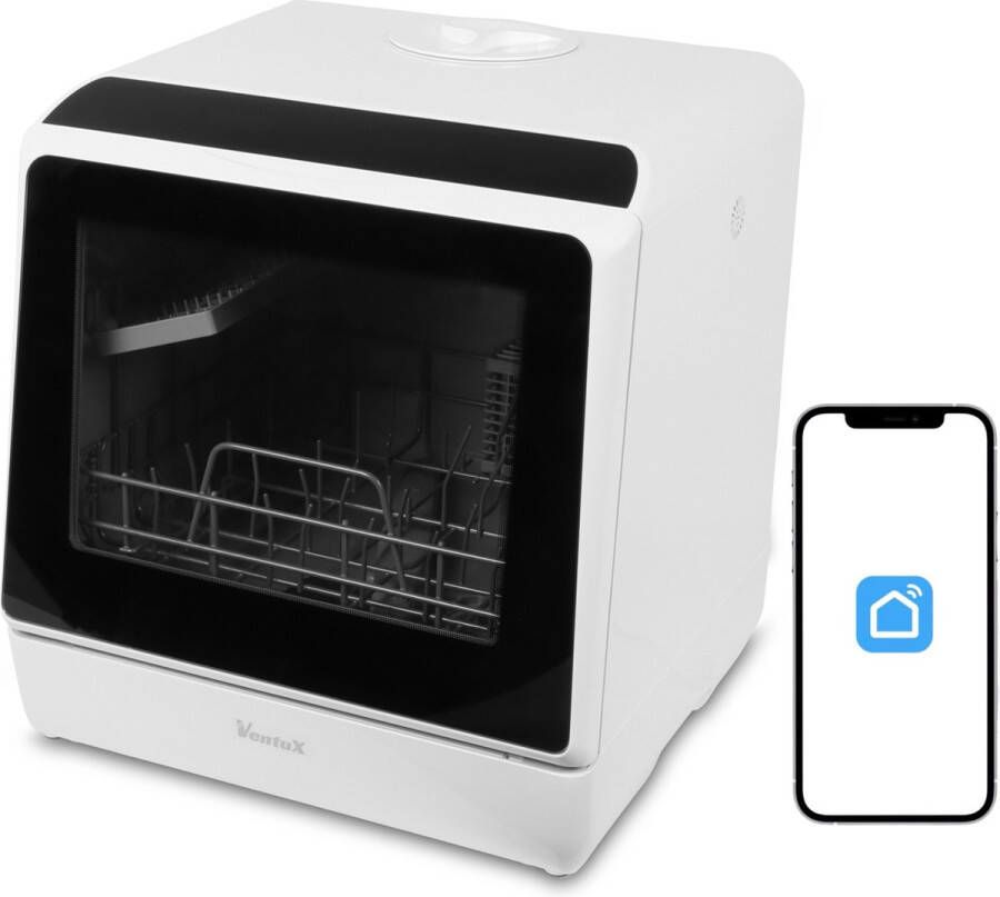 Ventux Mini Vaatwasser Incl. App – Afwasmachine – 5 Programma s – 900 Watt – 42 5 x 42 8 x 45 8 cm Wit - Foto 2