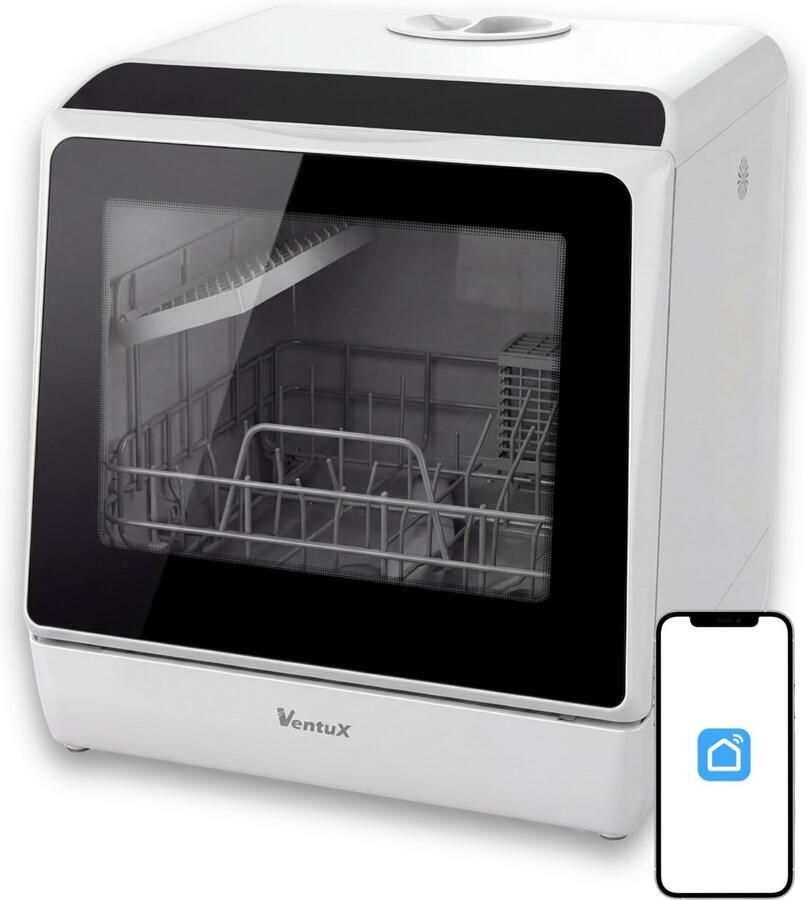 Ventux Mini Vaatwasser Incl. App – Afwasmachine – 5 Programma s – 900 Watt – 42 5 x 42 8 x 45 8 cm Wit - Foto 3