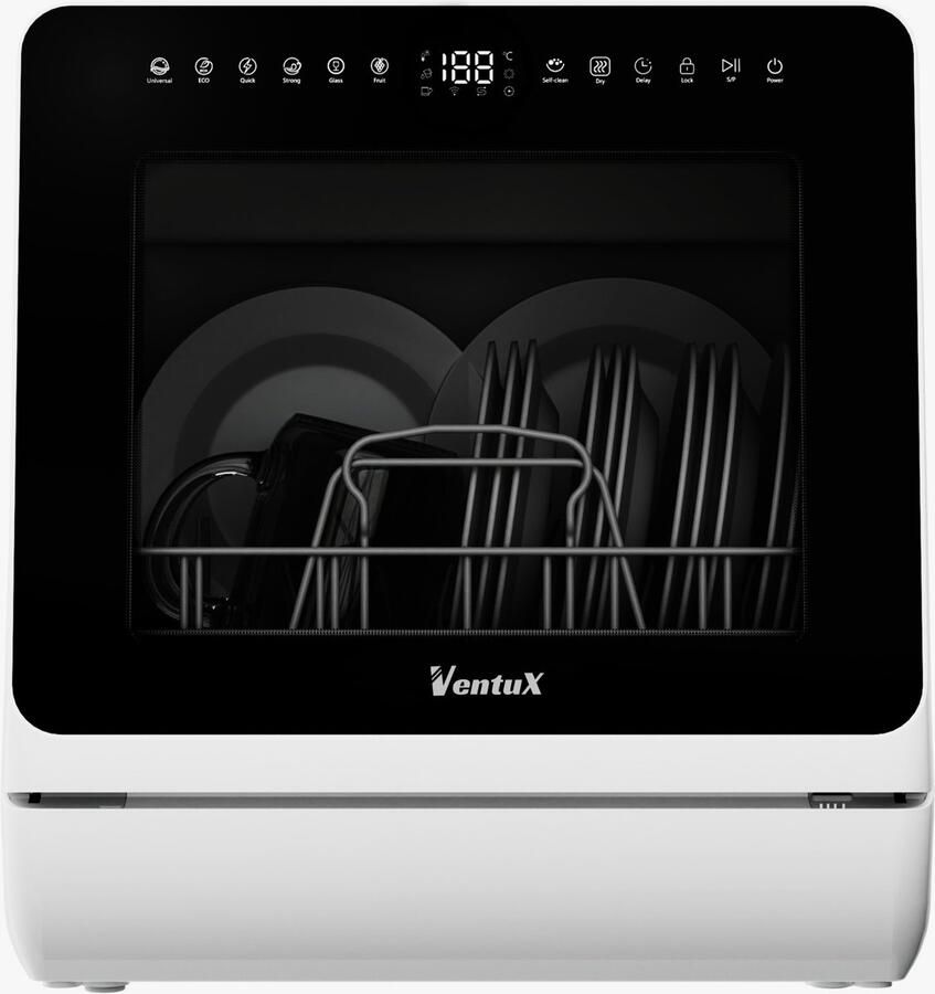 Ventux Mini Vaatwasser met Waterreservoir 4-6 Couverts 8 Programma's Vrijstaande Vaatwasser Mini Afwasmachine met UV-sterilisatie Camping Wit