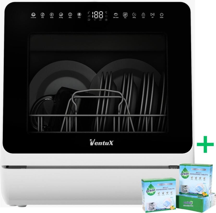 Ventux Mini Vaatwasser met Waterreservoir 4-6 Couverts 8 Programma's Kleine Smalle Vrijstaande Vaatwasser Mini Afwasmachine met UV-sterilisatie Camping Wit - Foto 2